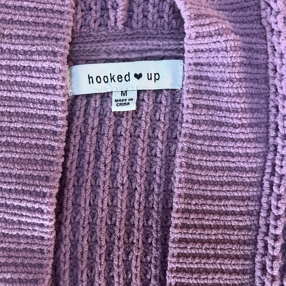 Hooked Up by IOT Purple Waffle Knit Open Front Cardigan- Women’s M - Picture 2 of 5